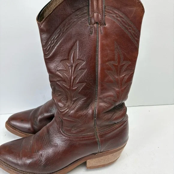 Abilene Brown Leather Cowboy Boots Western Embroidered Gum Oil Resistant Soles 7